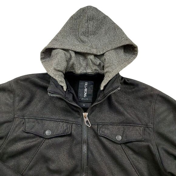 Billabong Hooded Jacket Mens Large Black Faux Suede Full Zip Travel Outdoor - Picture 5 of 11